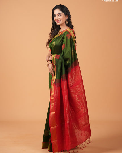 Green Semi Silk Cotton Saree - Butta