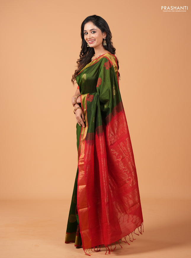 Green Semi Silk Cotton Saree - Butta
