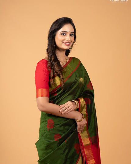Green Semi Silk Cotton Saree - Butta