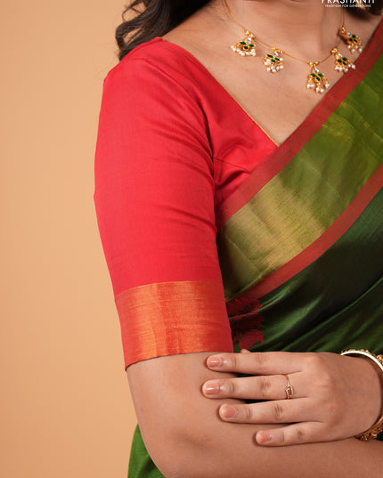 Green Semi Silk Cotton Saree - Butta