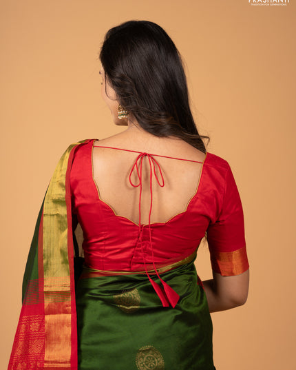 Green Semi Silk Cotton Saree - Butta