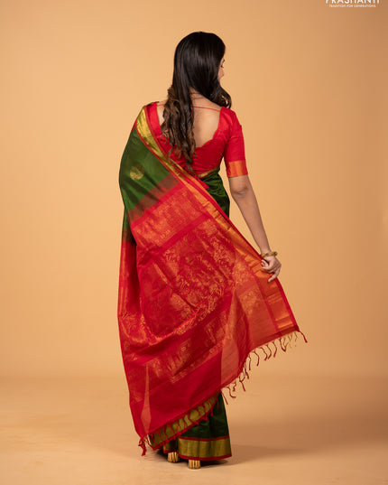 Green Semi Silk Cotton Saree - Butta