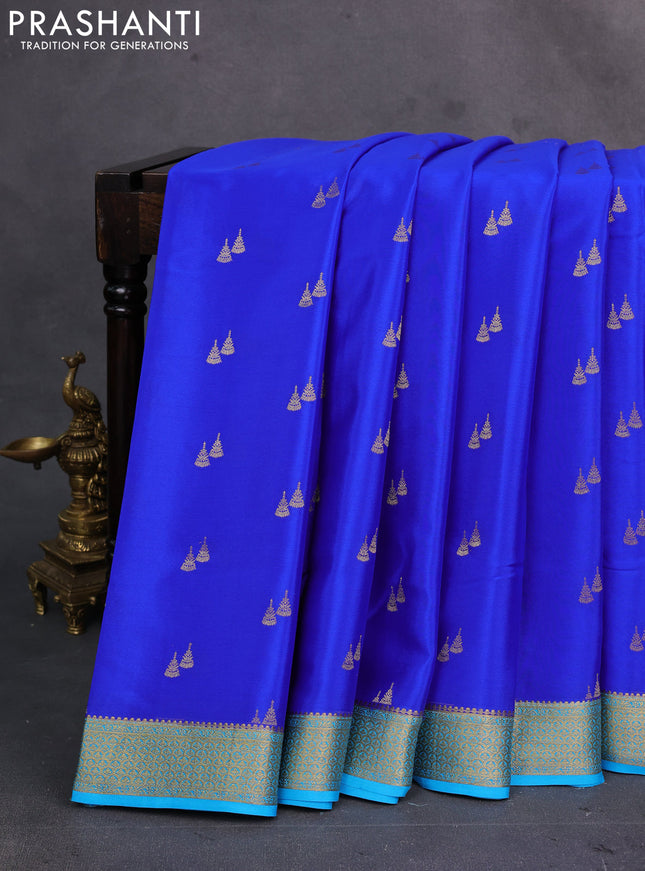 Royal blue & Cs Blue Pure  Mysore silk saree - Buttas