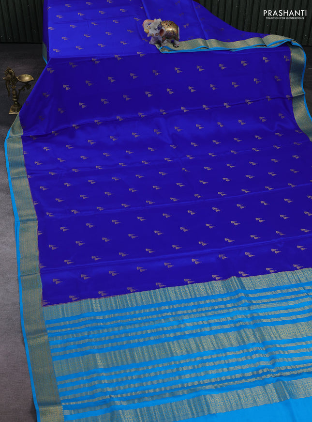 Royal blue & Cs Blue Pure  Mysore silk saree - Buttas