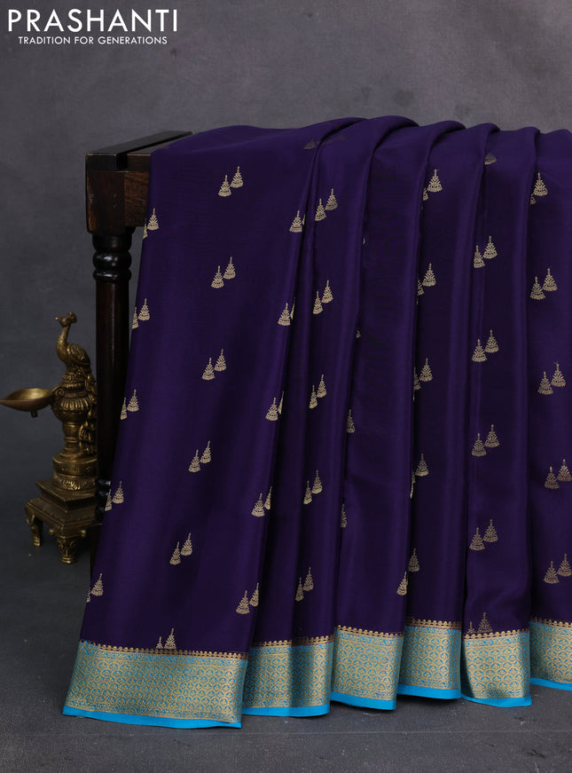 Violet & Cs Blue  Pure  Mysore silk saree - Buttas