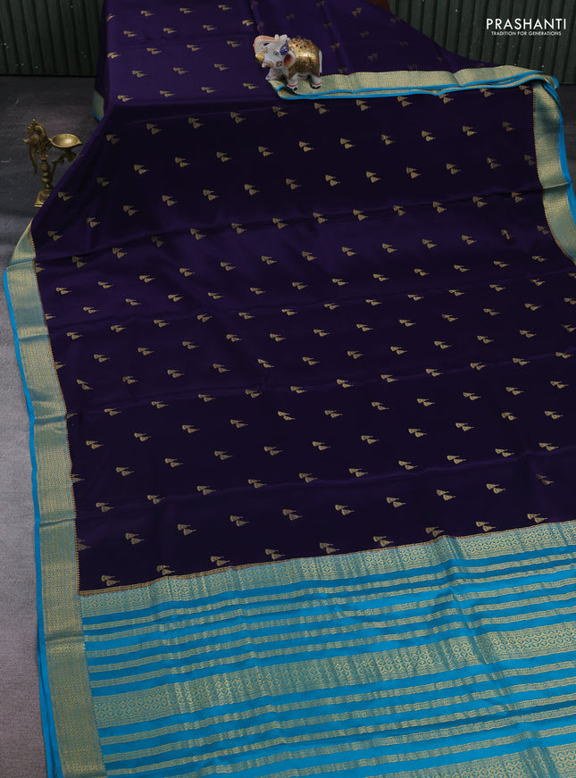 Violet & Cs Blue  Pure  Mysore silk saree - Buttas