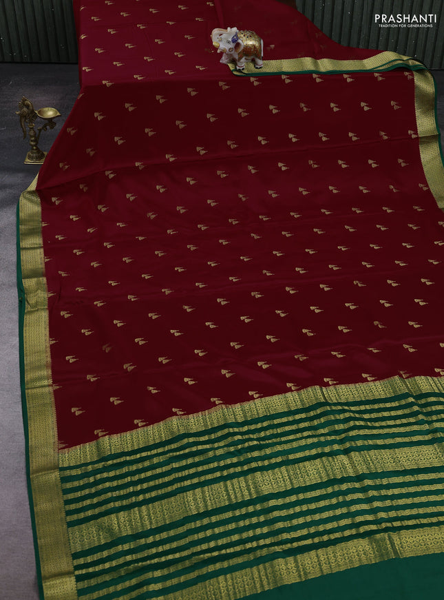 Maroon & Green Pure  Mysore silk saree - Buttas