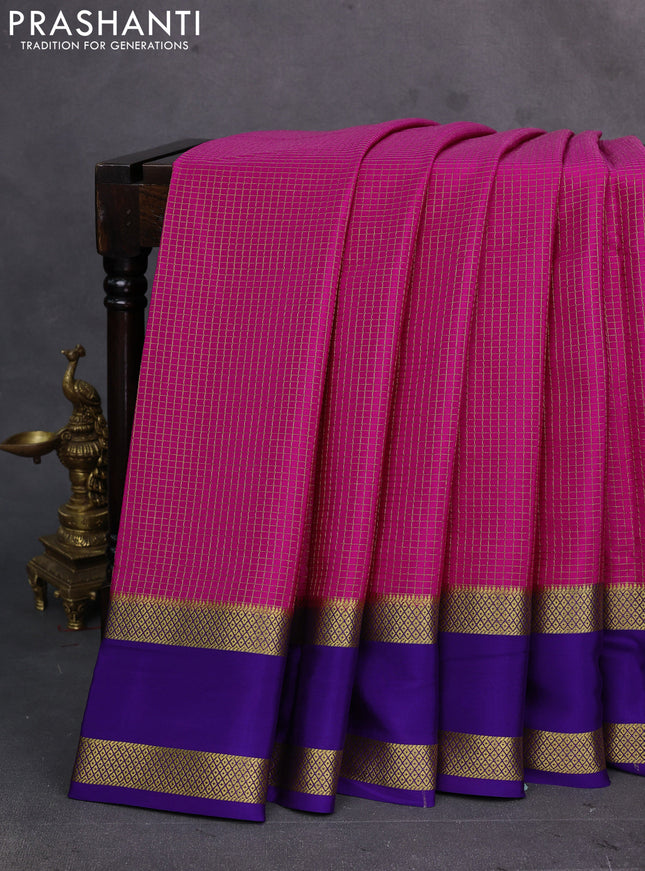 Pink & Violet Pure Mysore Silk Saree - Checks