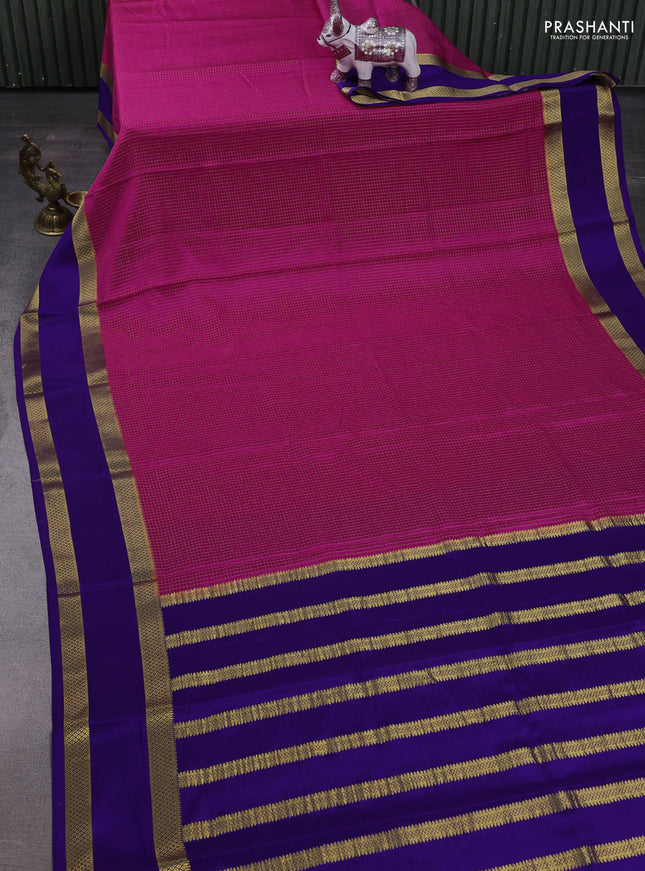 Pink & Violet Pure Mysore Silk Saree - Checks