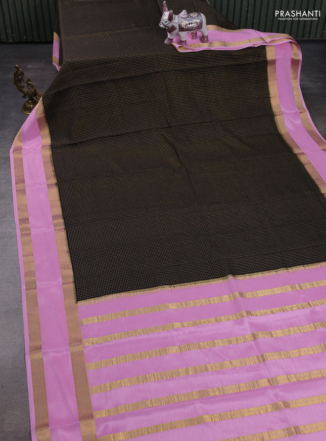 Black & Lotus Pink  Pure Mysore Silk Saree - Checks