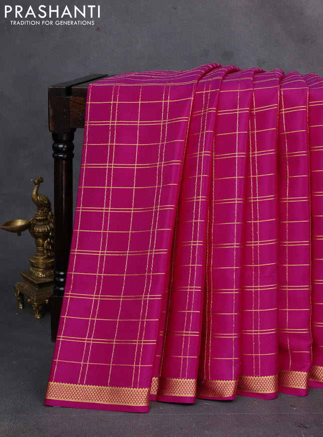 Pink Pure Mysore Silk Saree - Checks