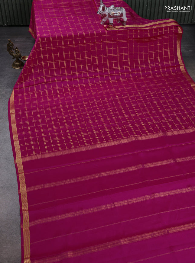 Pink Pure Mysore Silk Saree - Checks