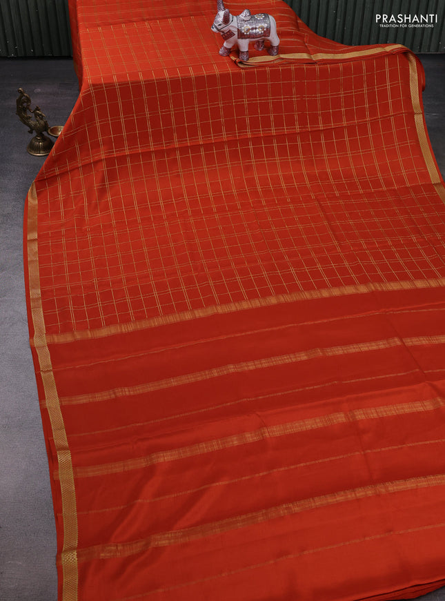 Orange Pure Mysore Silk Saree - Checks