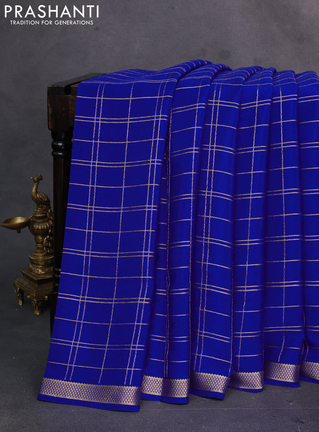 Royal Blue Pure Mysore Silk Saree - Checks