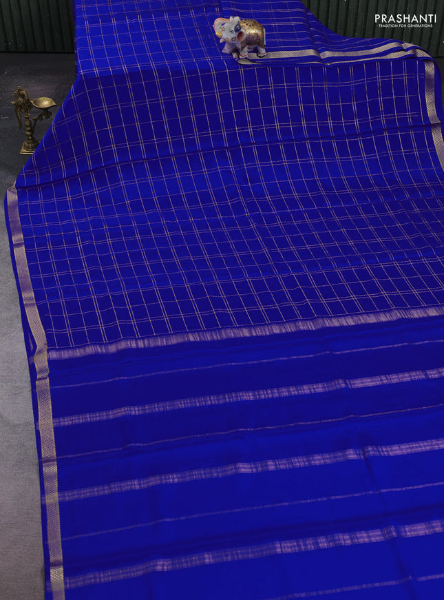 Royal Blue Pure Mysore Silk Saree - Checks