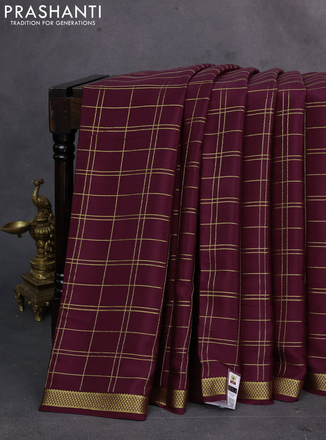 Wine Pure Mysore Silk Saree - Checks