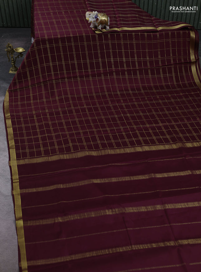 Wine Pure Mysore Silk Saree - Checks