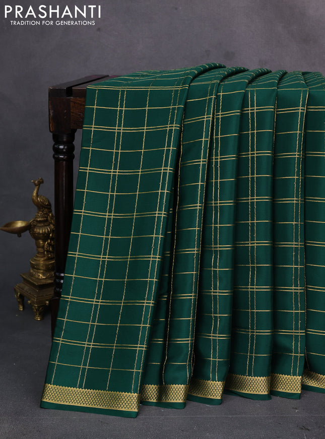 Green Pure Mysore Silk Saree - Checks