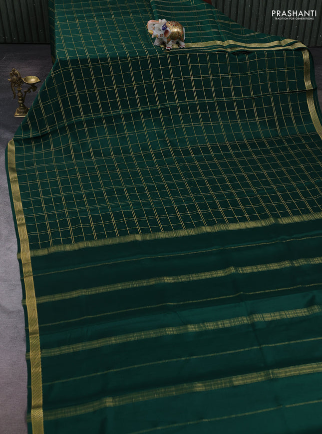 Green Pure Mysore Silk Saree - Checks