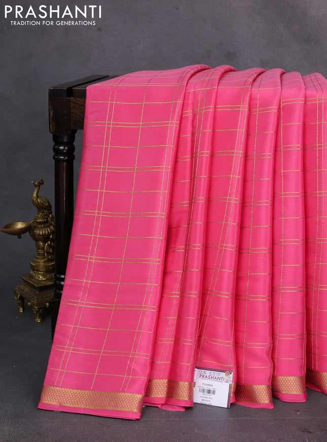 Peach Pink Pure Mysore Silk Saree - Checks