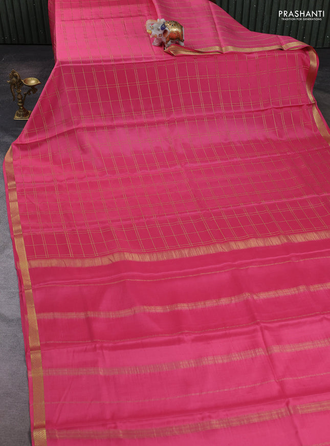 Peach Pink Pure Mysore Silk Saree - Checks