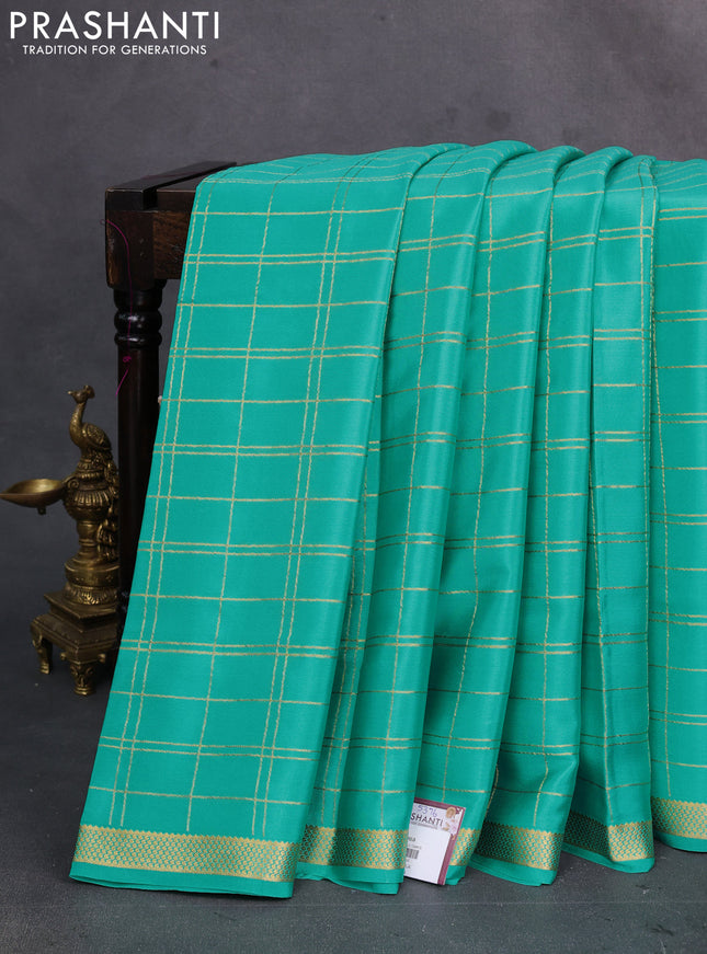 Teal Green Pure Mysore Silk Saree - Checks