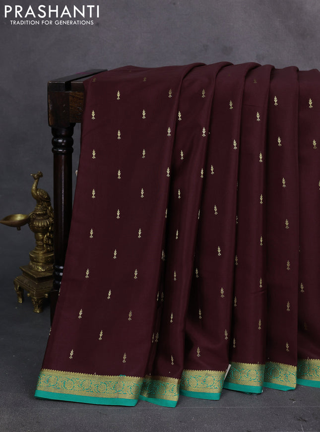 Coffee Brown & Green Pure Mysore Silk Saree - Buttas