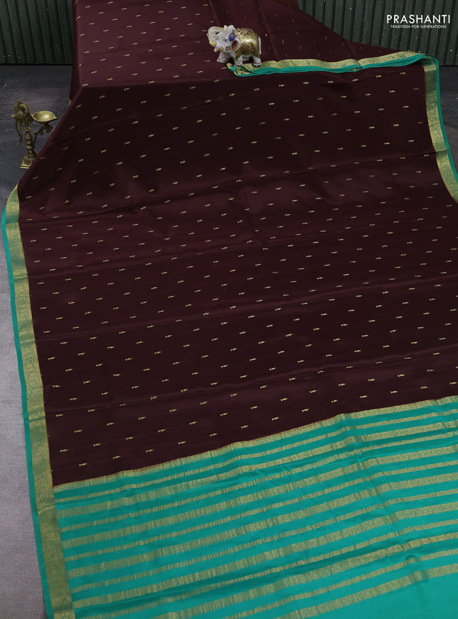 Coffee Brown & Green Pure Mysore Silk Saree - Buttas
