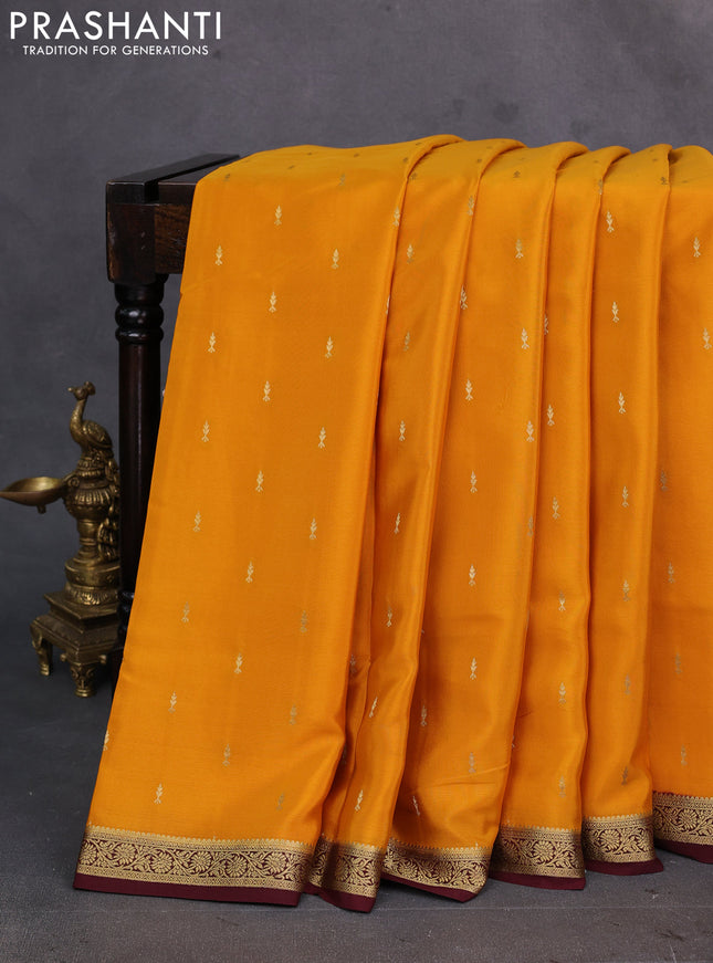 Mustard Yellow & Coffee Brown Pure  Mysore silk saree - Buttas