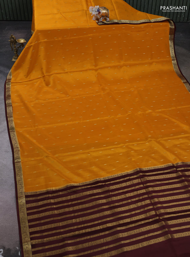 Mustard Yellow & Coffee Brown Pure  Mysore silk saree - Buttas