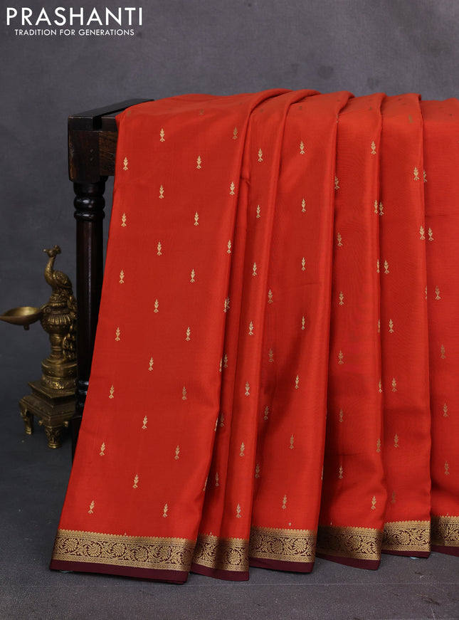 Rust & Coffee brown Pure  Mysore silk saree - Buttas