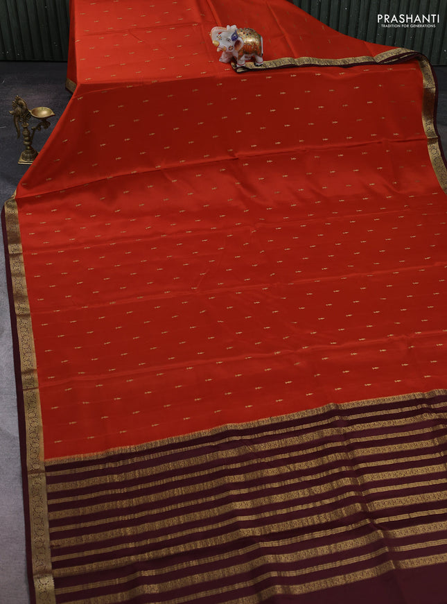 Rust & Coffee brown Pure  Mysore silk saree - Buttas