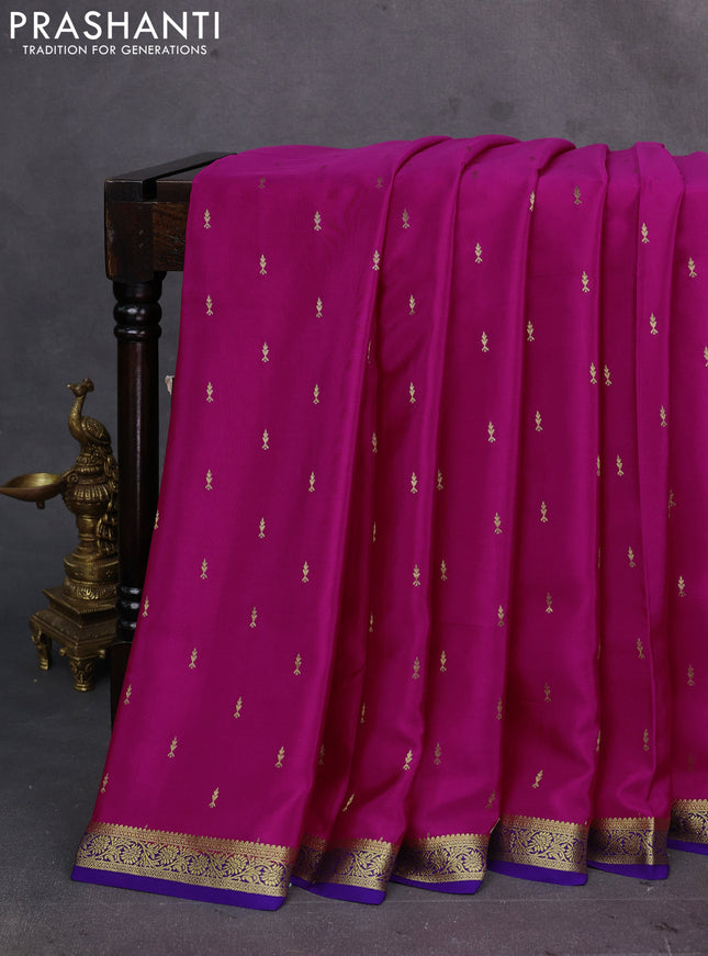 Pink & Violet Pure Mysore Silk Saree - Buttas