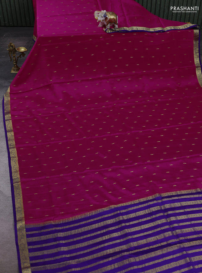 Pink & Violet Pure Mysore Silk Saree - Buttas