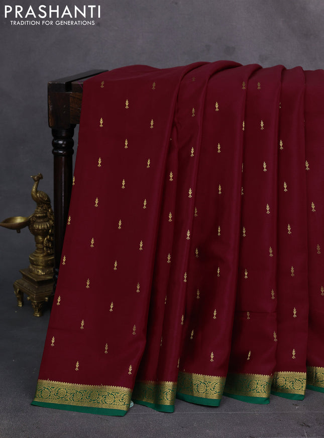 Maroon & Green Pure Mysore Silk Saree - Buttas