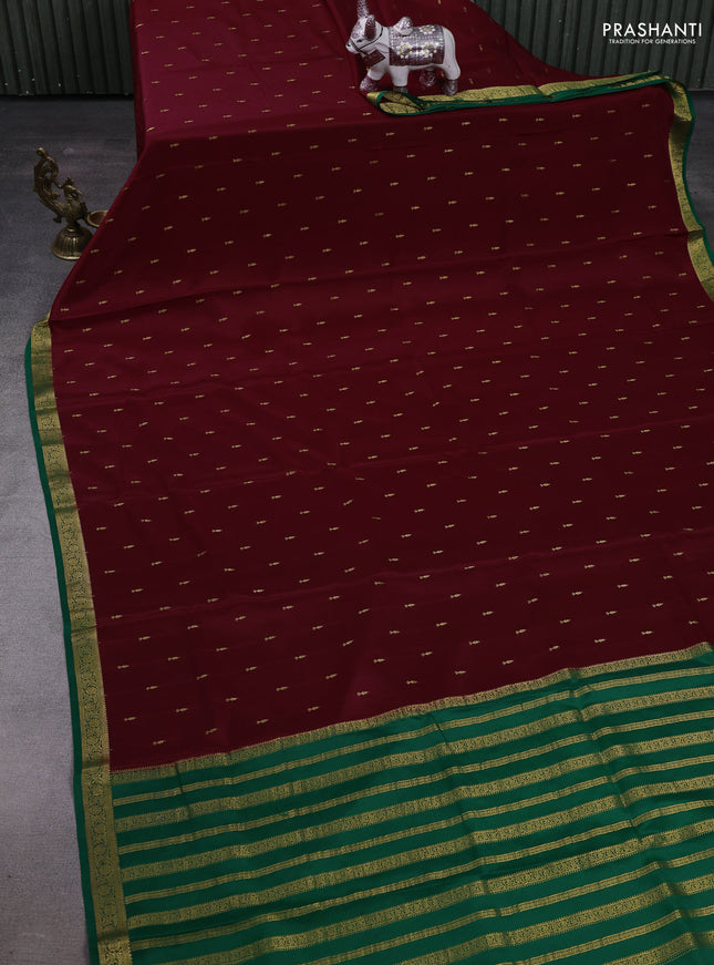Maroon & Green Pure Mysore Silk Saree - Buttas