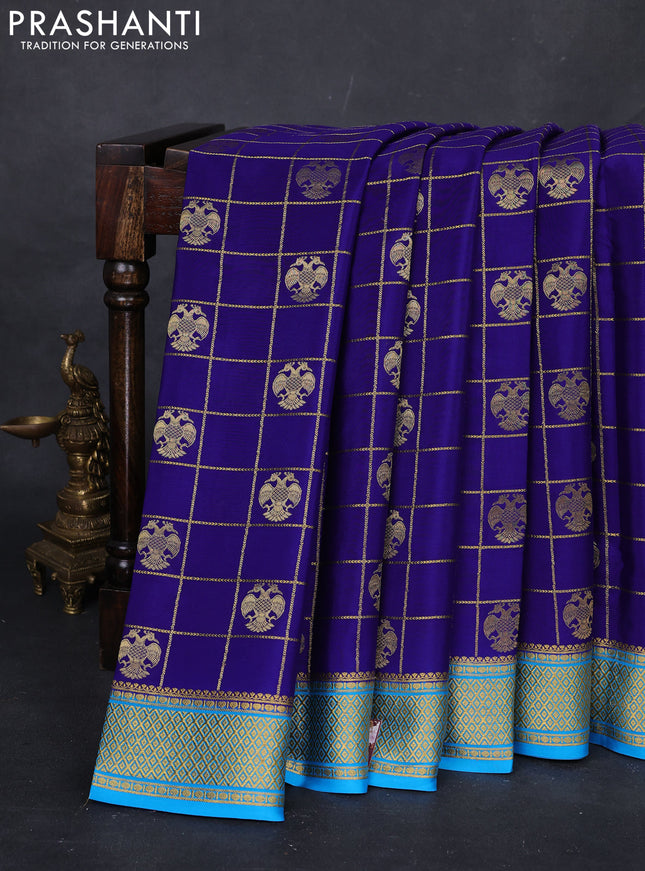 Blue & Cs Blue Pure Mysore Silk Saree - Checks
