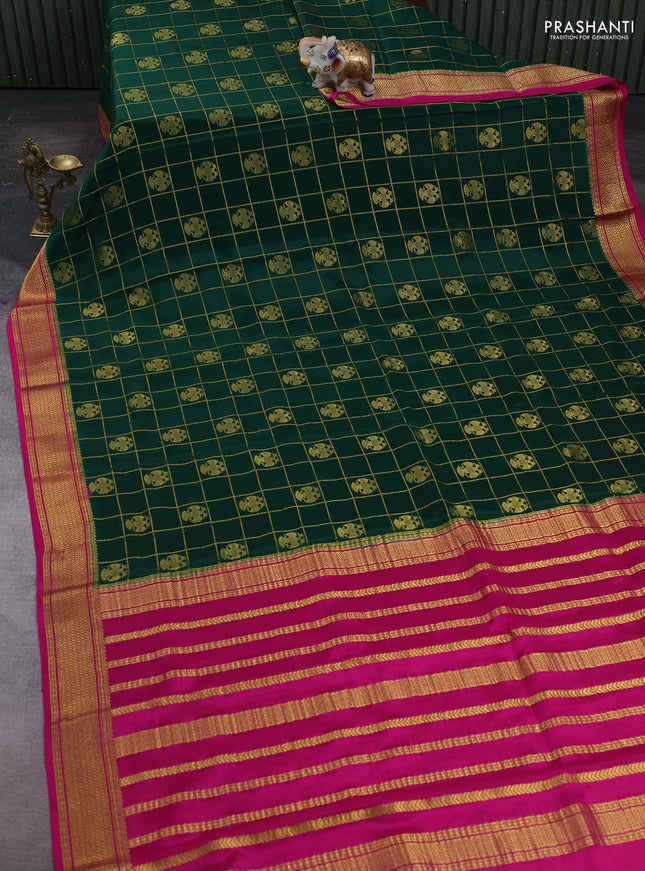 Green & Pink Pure  Mysore silk saree - Checks
