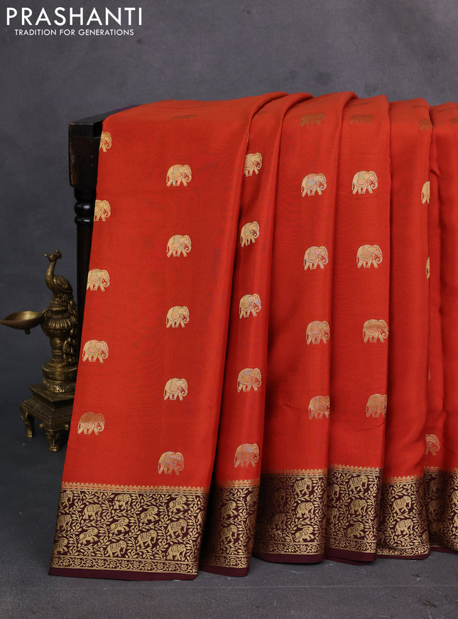 Rust & coffee brown Pure  Mysore silk saree - Buttas