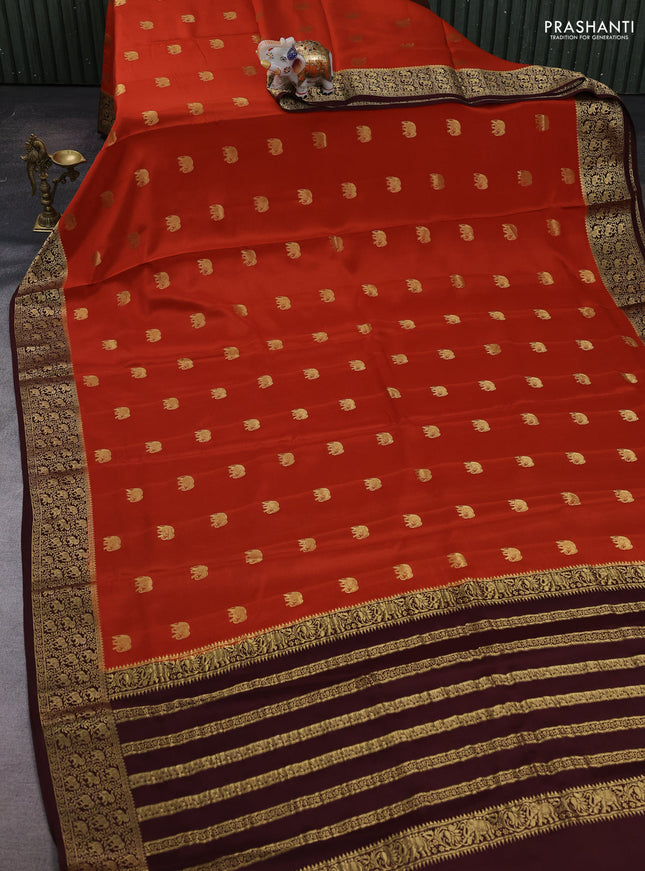 Rust & coffee brown Pure  Mysore silk saree - Buttas