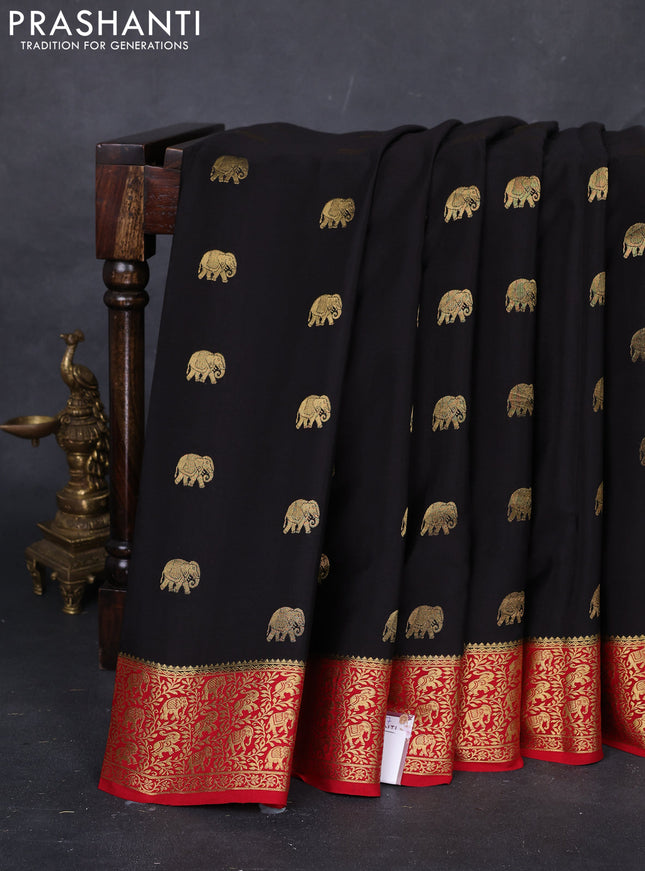 Black & Red Pure  Mysore silk saree - Buttas