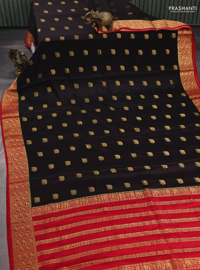 Black & Red Pure  Mysore silk saree - Buttas