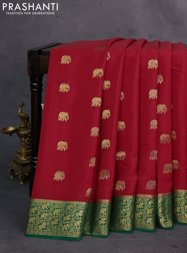 Maroon & Green Pure  Mysore silk saree - Buttas