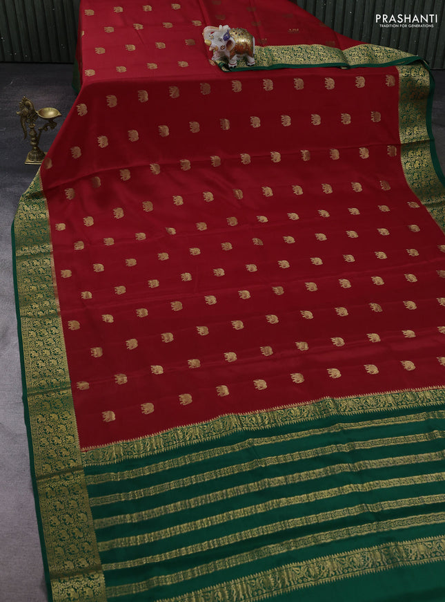 Maroon & Green Pure  Mysore silk saree - Buttas