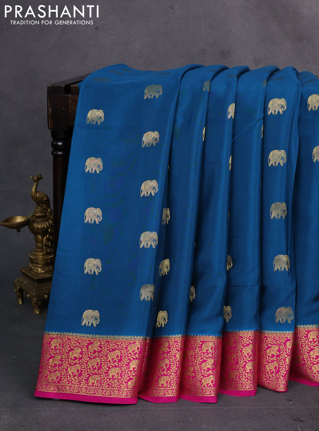 Peacock green & pink Pure  Mysore silk saree - Buttas