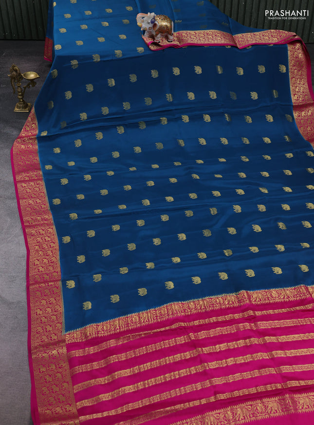 Peacock green & pink Pure  Mysore silk saree - Buttas
