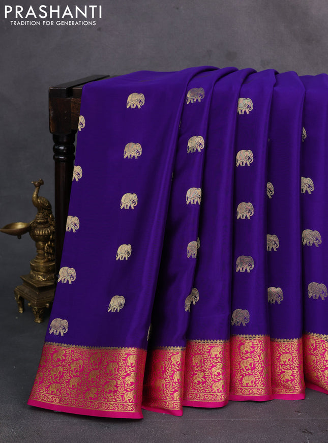 Violet & Pink Pure  Mysore silk saree - Buttas