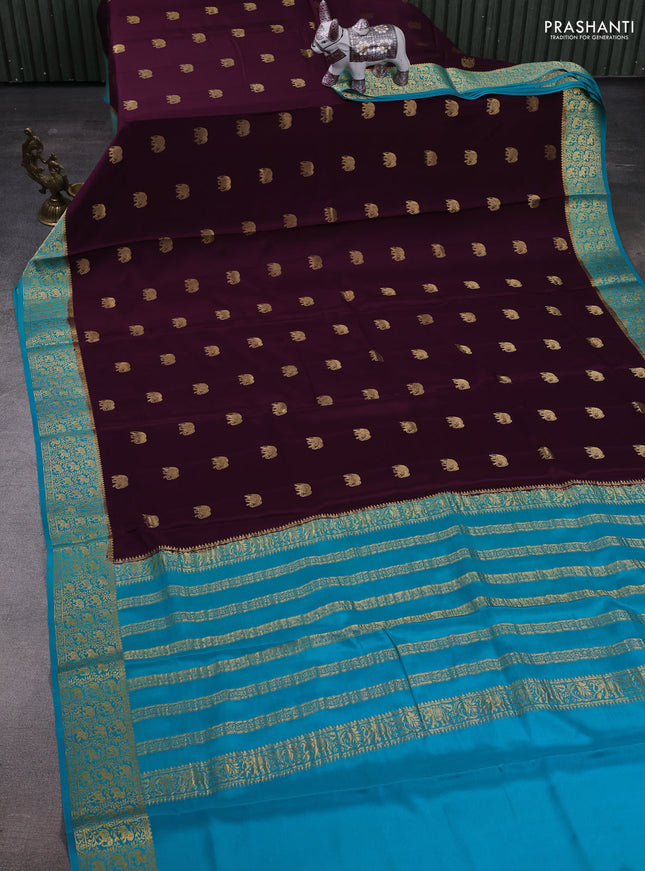 Maroon & Teal blue Pure  Mysore silk saree - Buttas