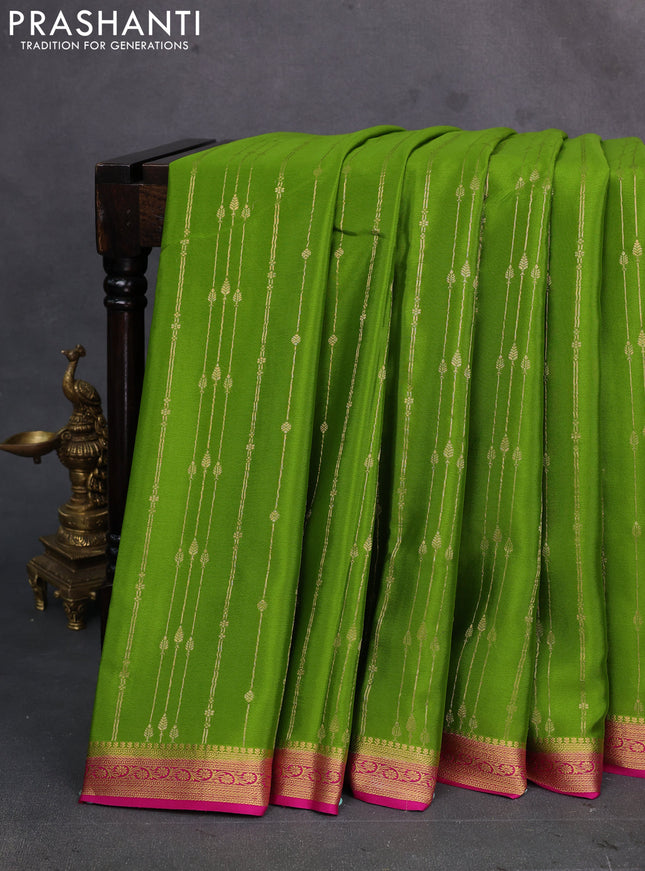 Green & Pink Pure Mysore Silk Saree - Buttas