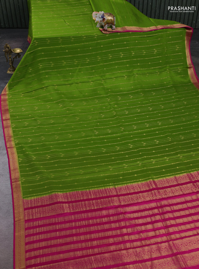 Green & Pink Pure Mysore Silk Saree - Buttas